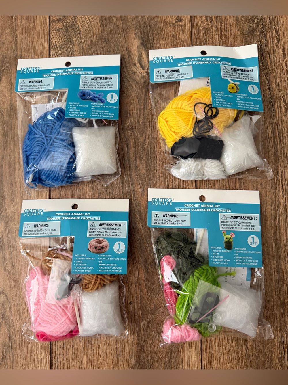 Amigurumi Crochet Kits Bundle of 4 – Whale, Bumblebee, Cactus & Donut DIY Craft
